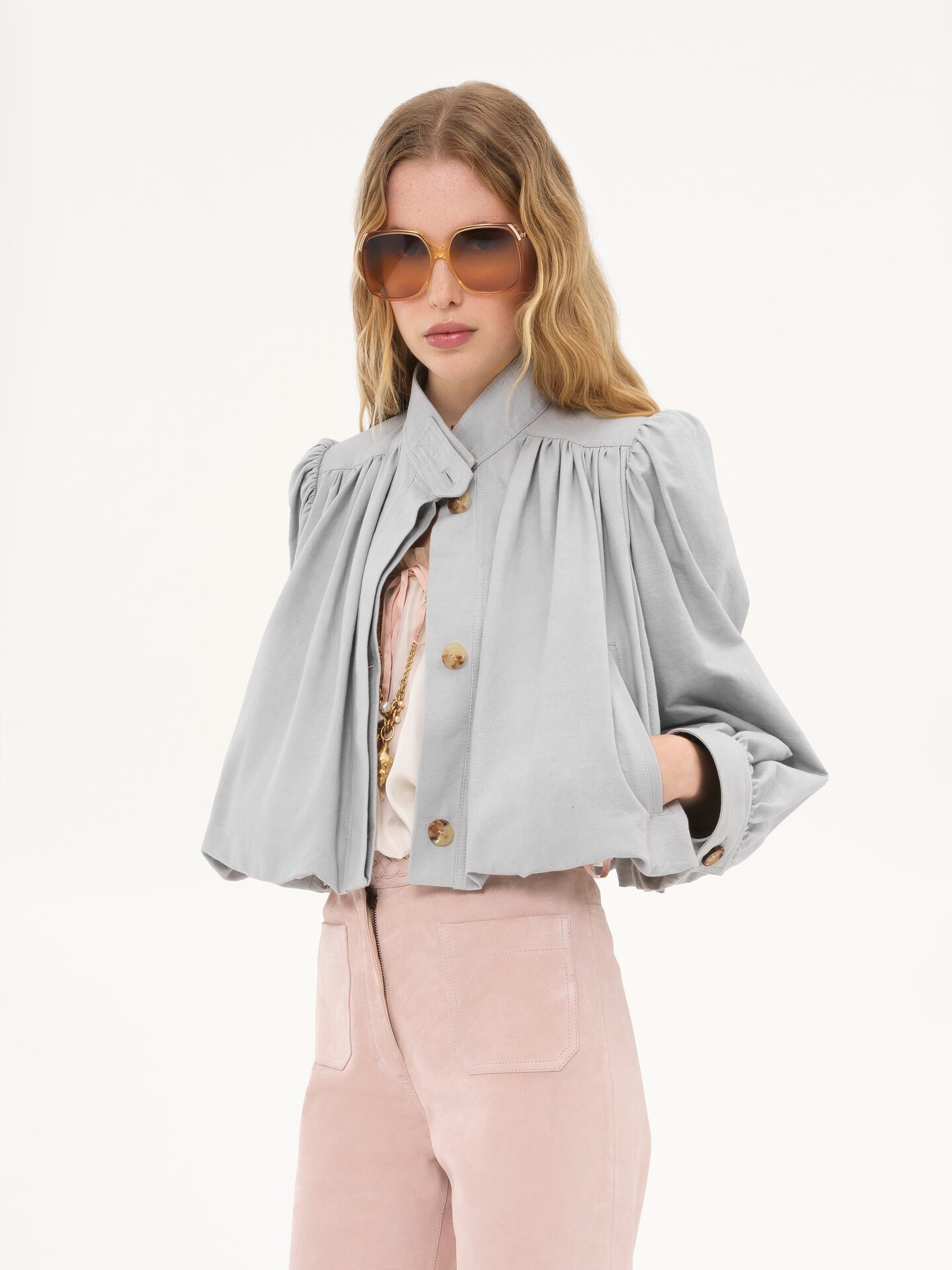 Veste boule fronc&eacute;e en toile de coton - 4