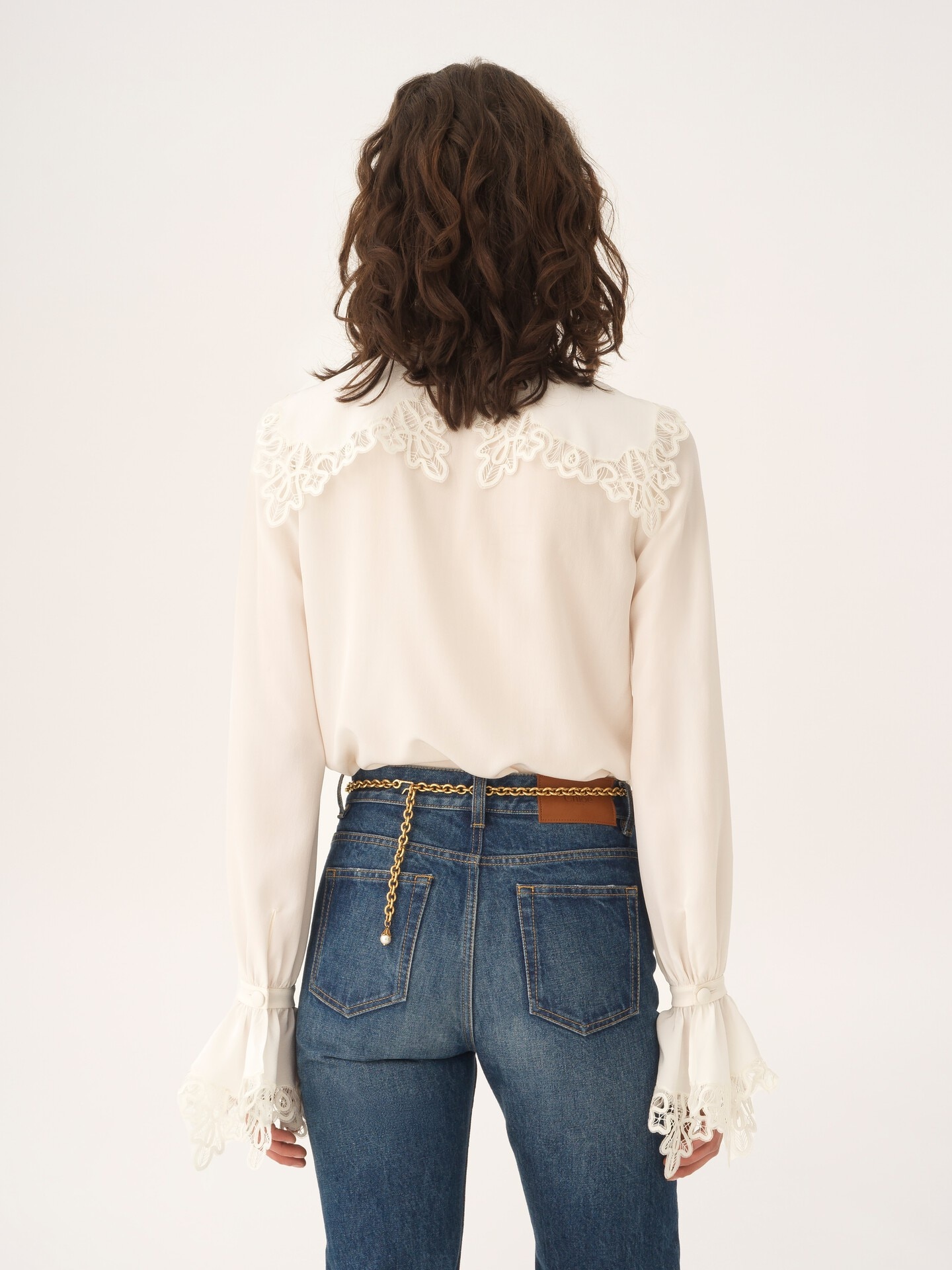 Fluid blouse in cr&ecirc;pe de chine & lace - 5