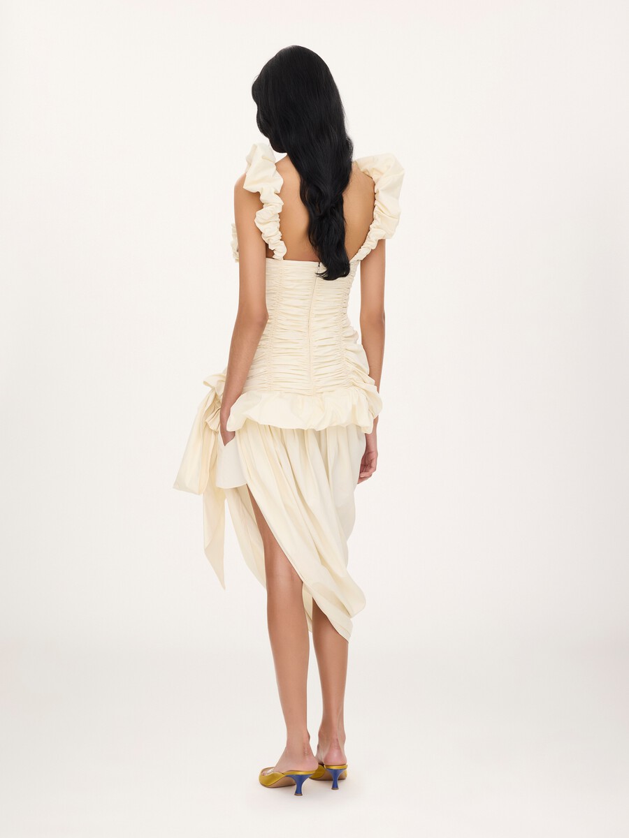 Robe midi sans manches fronc&eacute;e en popeline de coton - 6