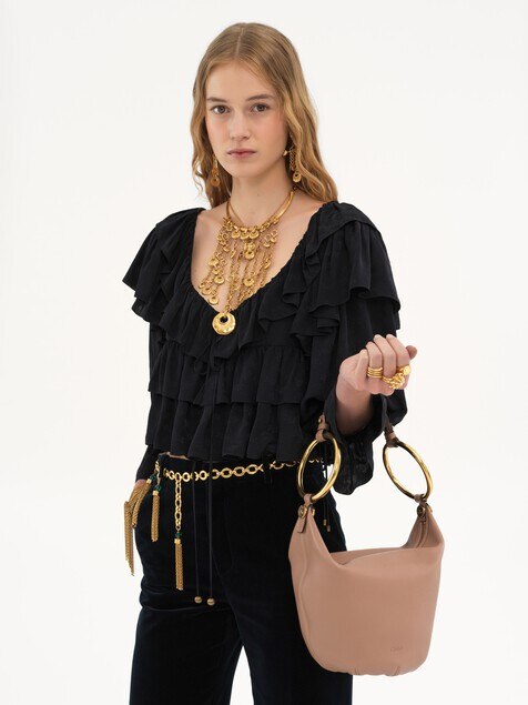 グレインレザー製Braceletスモールホーボーバッグ！新作★ グレインレザー製スモールBracelet Hobo Bag Boyish Brown - Chloé