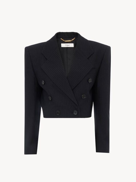 Double-breasted cropped Spencer jacket in striped wool