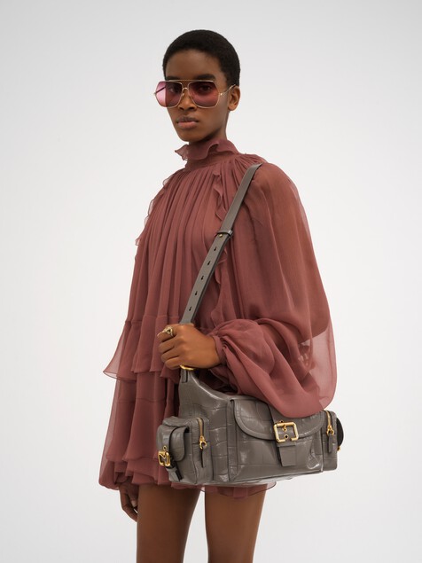 Sac Camera bag en cuir effet crocodile