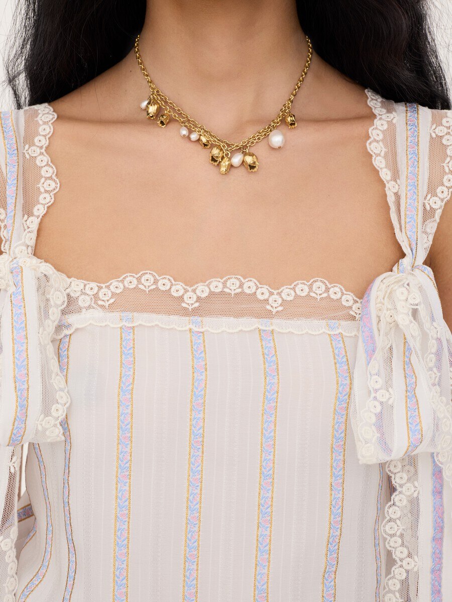 Cropped top in silk lurex jacquard & lace - 6