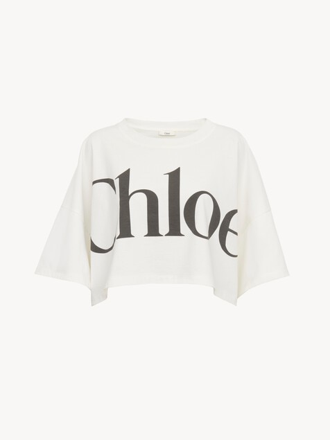 Cropped boxy logo T-shirt in cotton jersey