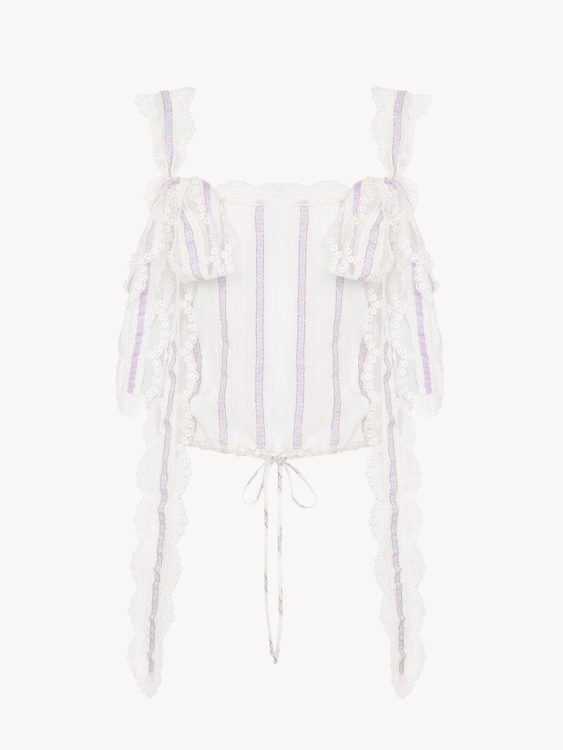 Cropped top in silk lurex jacquard & lace by Chloé
