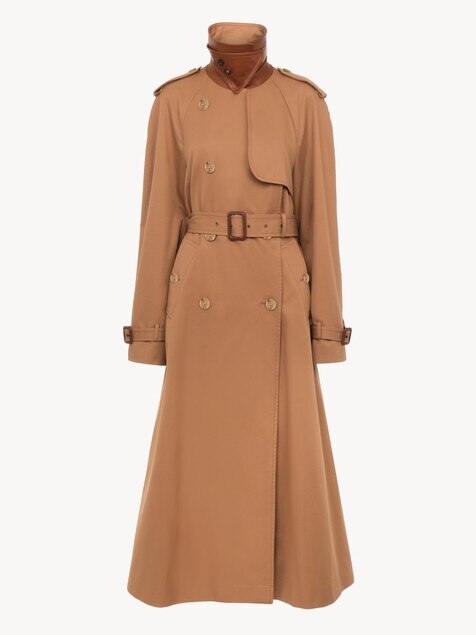 Long trench coat in cotton gabardine