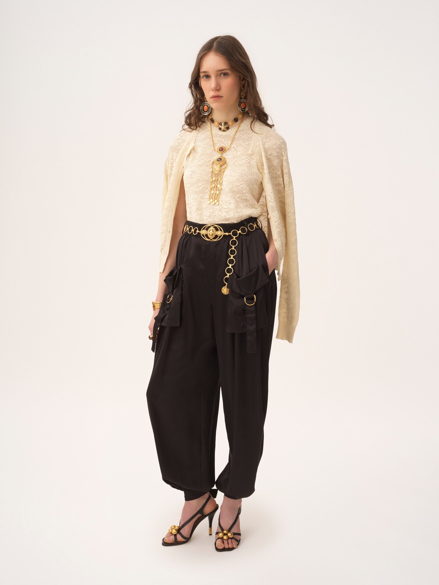 Fluid cargo trousers in silk satin - 3