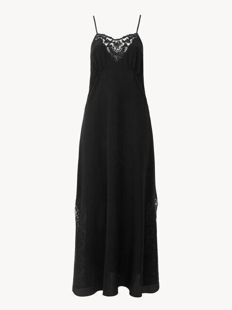 Long lingerie dress in cr&ecirc;pe de chine & lace