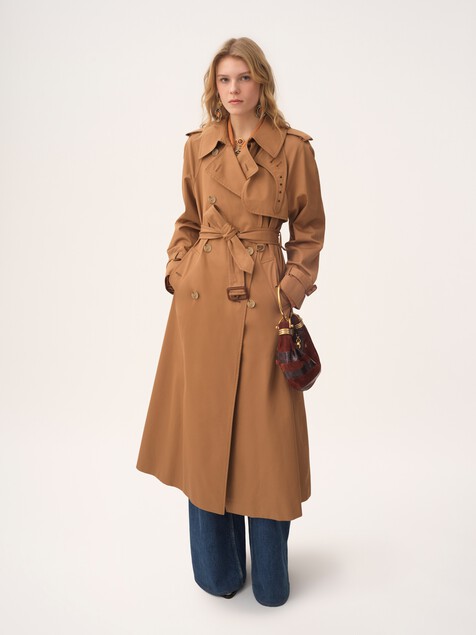 Trench long en gabardine de coton