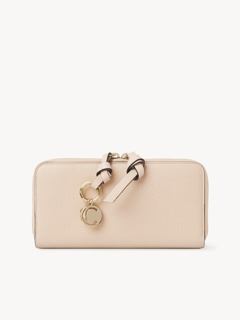Alphabet zipped long wallet in grained leather