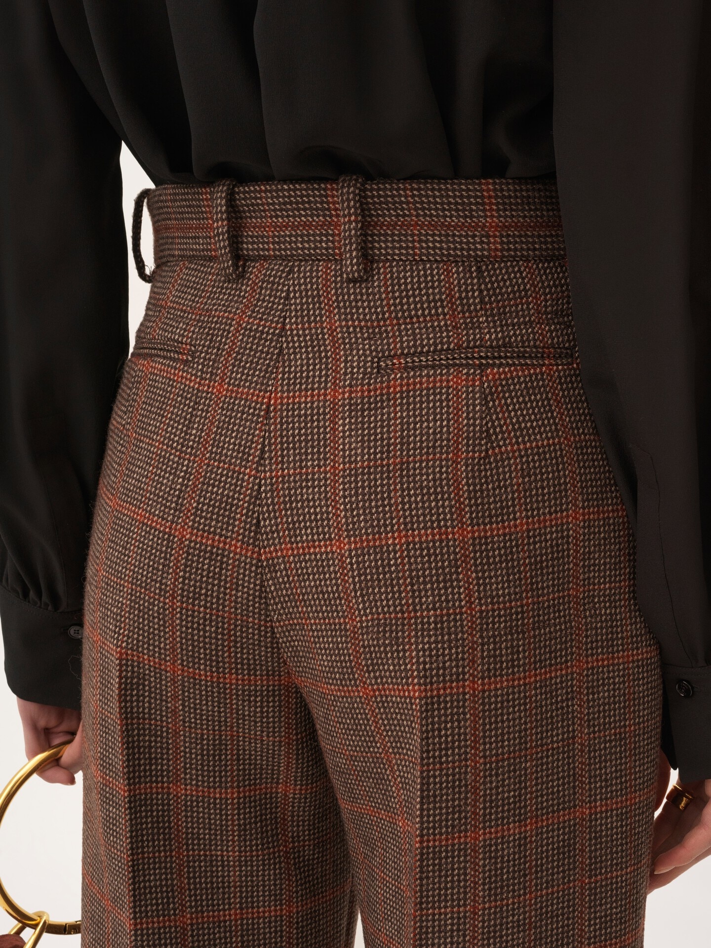 High-rise flared pants in wool check - 7