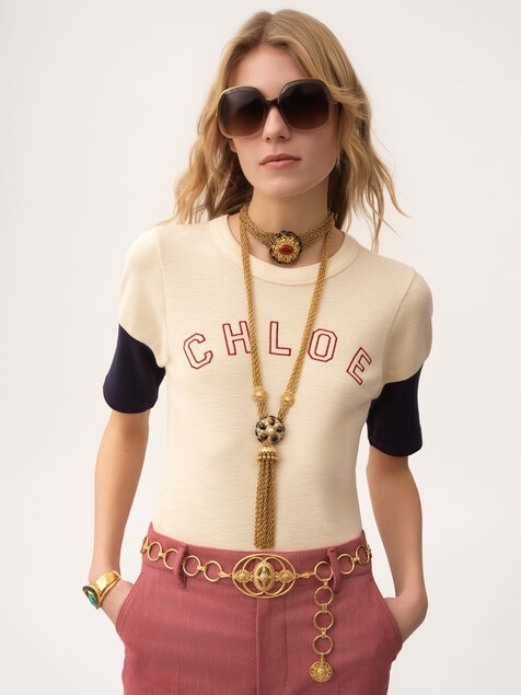 Fitted logo T-shirt in flam&eacute; cotton wool