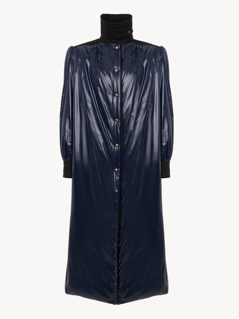 Long utilitarian coat in shiny nylon