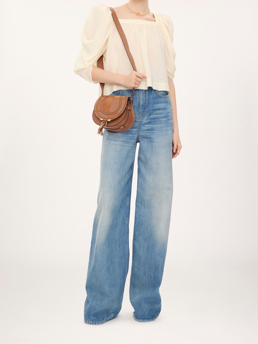 Small Marcie saddle bag in grained & suede leather - 7
