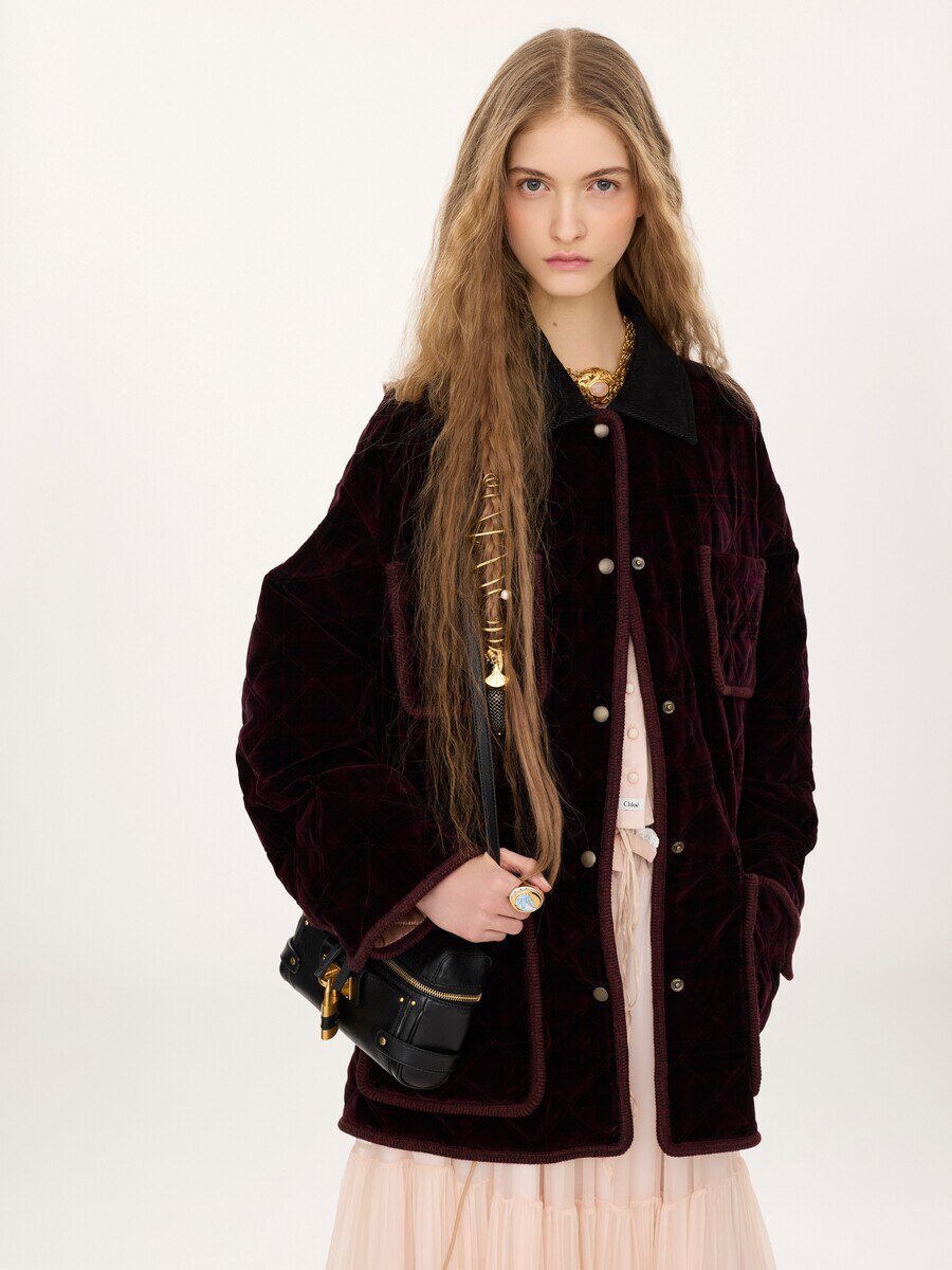 Padded short coat in check cotton - 4