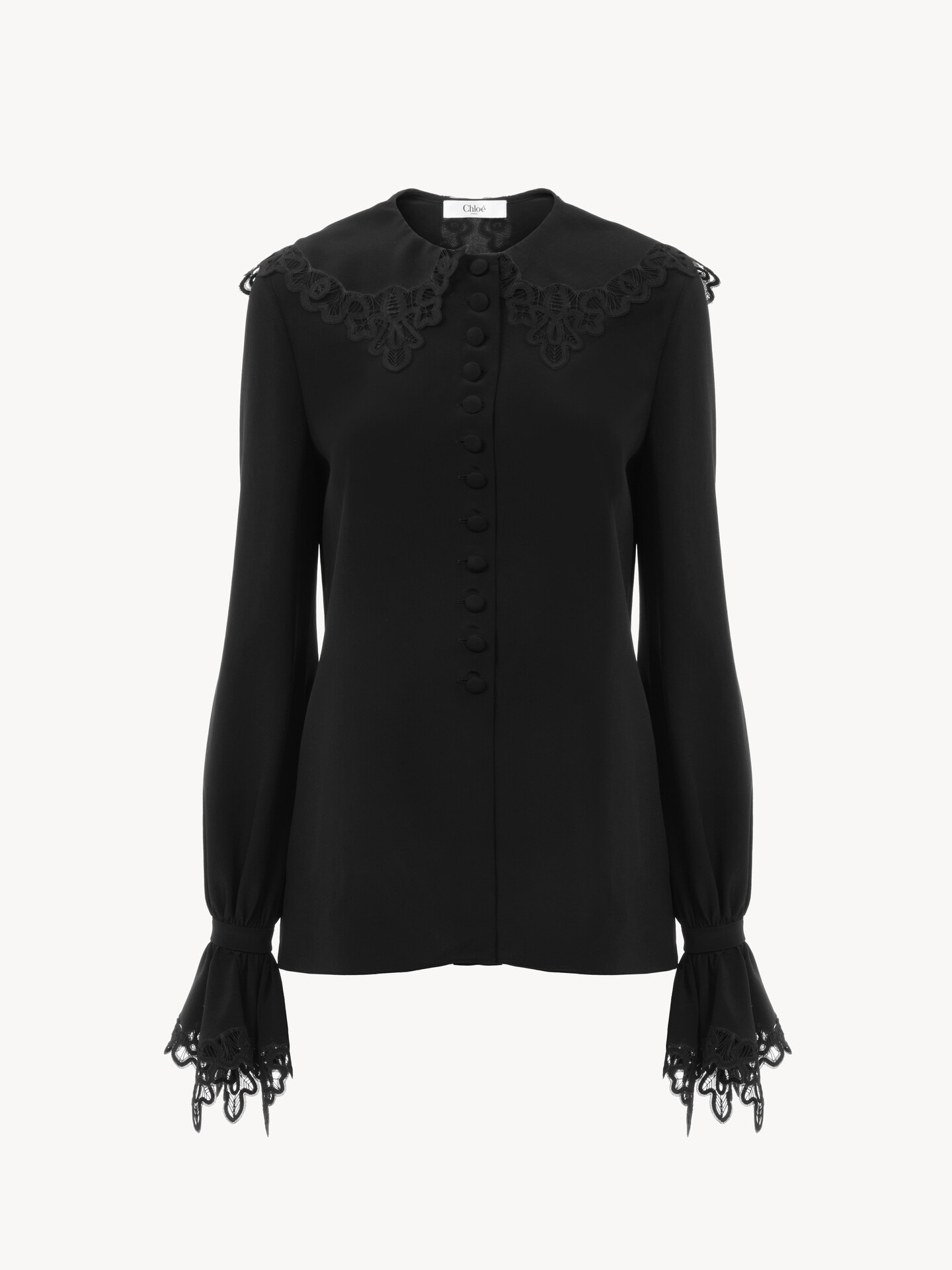 Fluid blouse in cr&ecirc;pe de chine & lace - 2