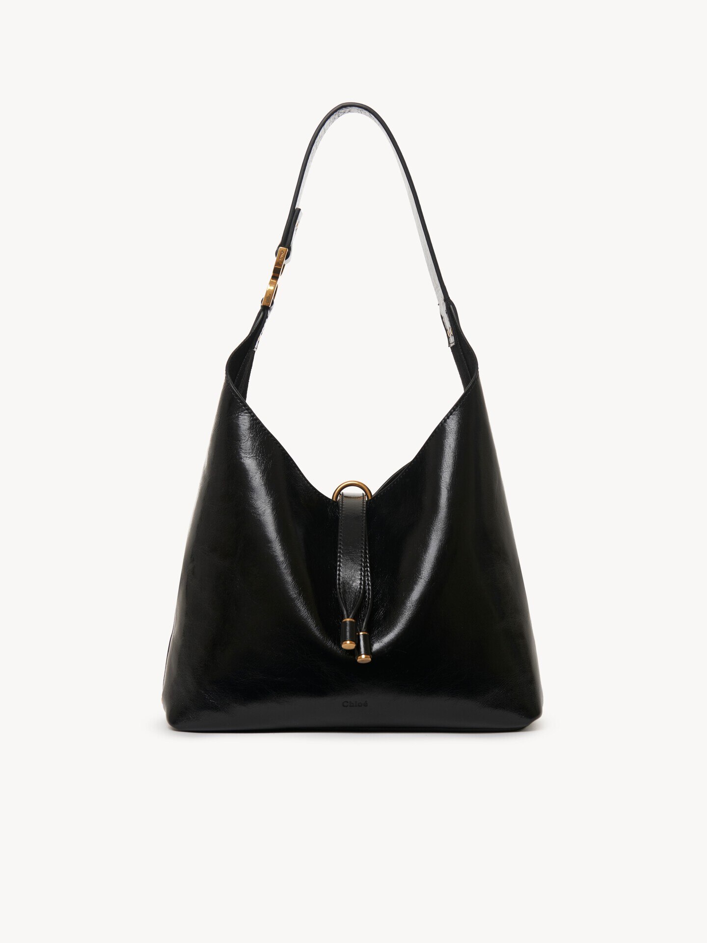 Kleine Marcie Hobo Bag aus glänzendem Leder Schwarz Chloé