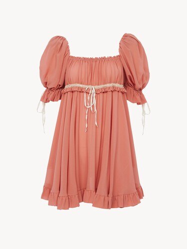 Puff-sleeve mini dress in silk georgette - 2