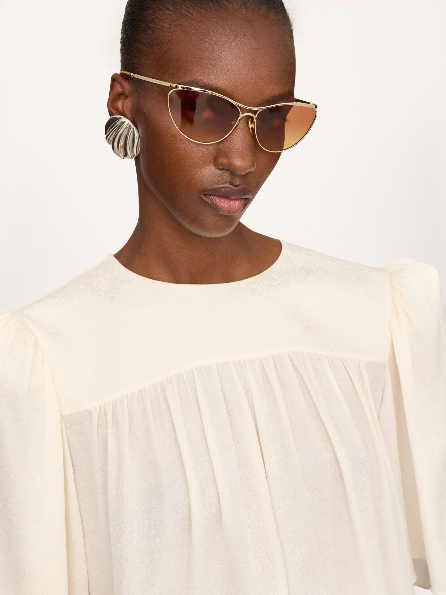 Crew-neck gathered top in silk jacquard - 6