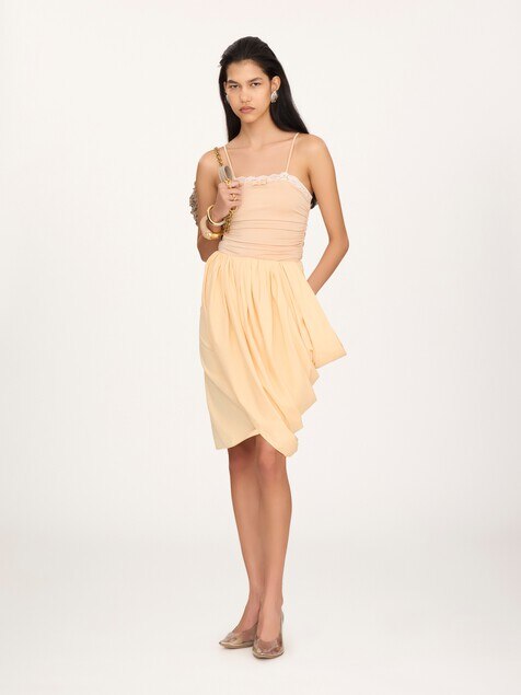 Lace-trimmed ruched bodysuit