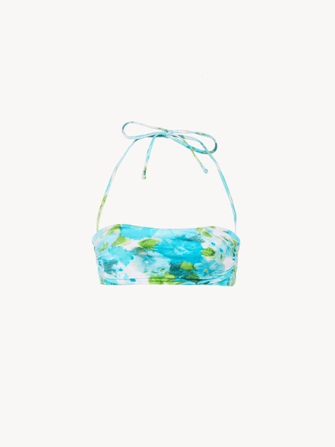 Aqua flower-print halterneck bikini top