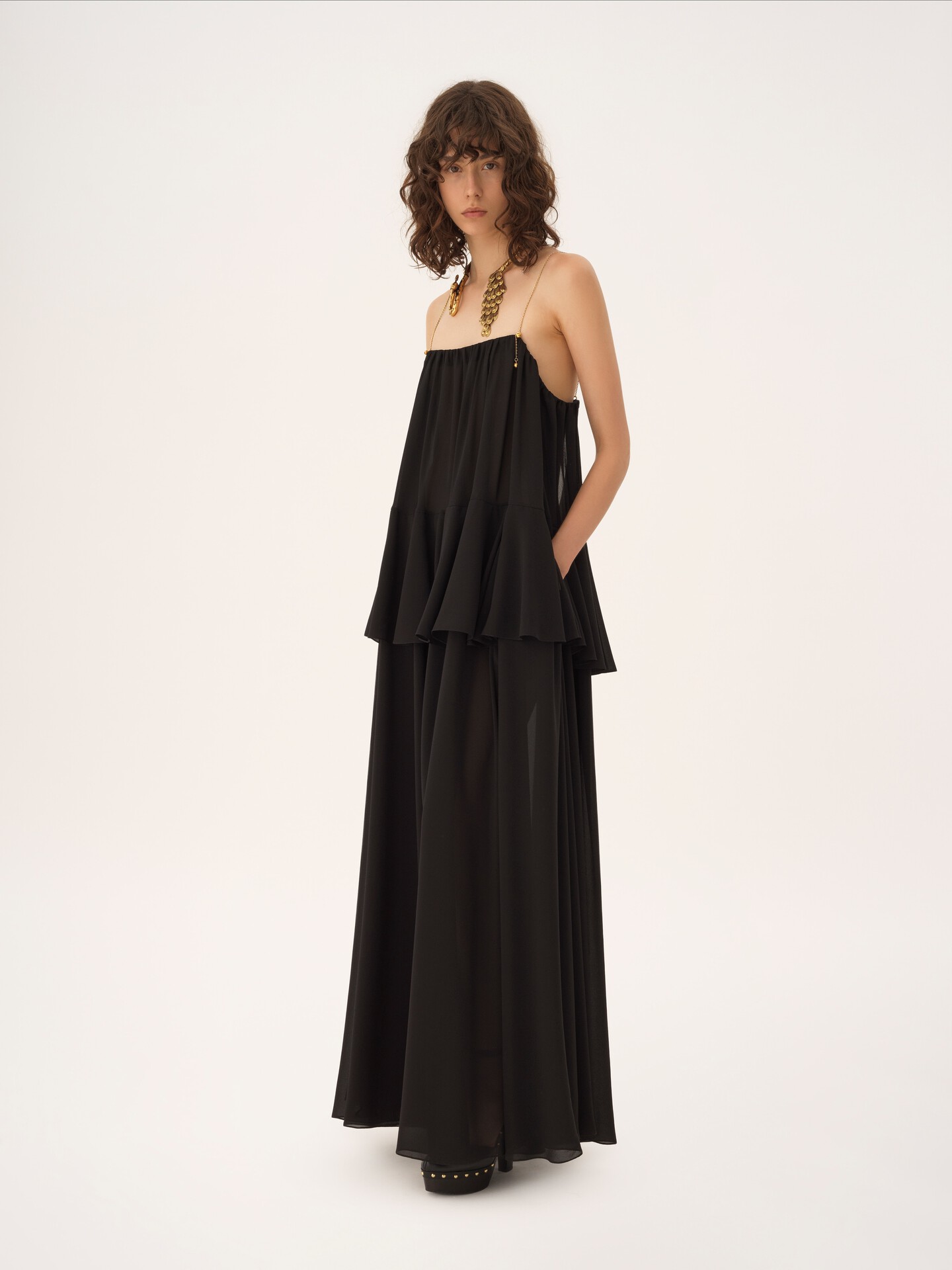 Sleeveless long dress in silk georgette - 5