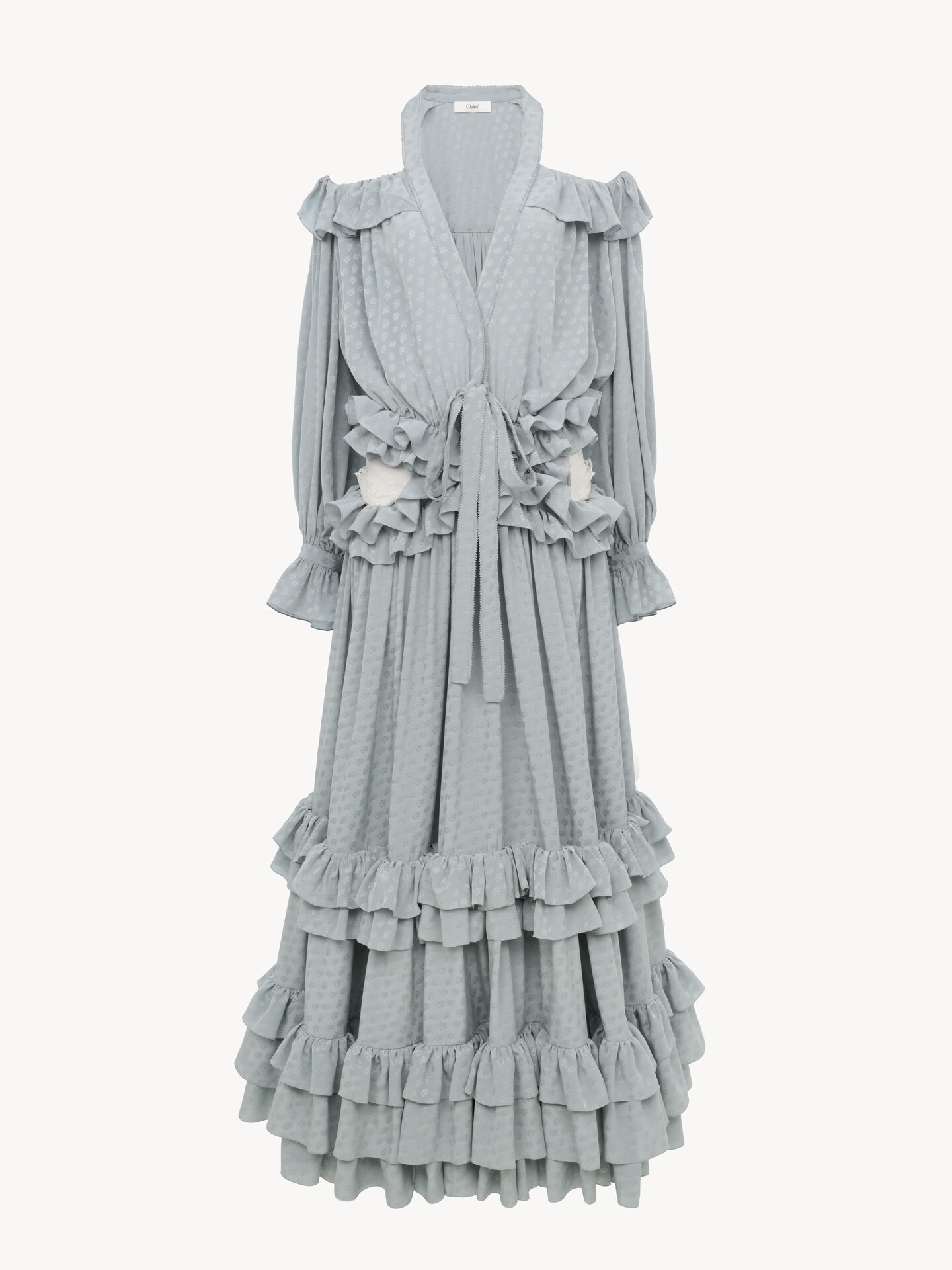Long cut-out ruffled dress in silk jacquard - 2.0