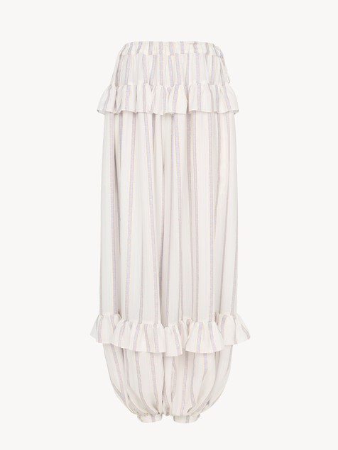 Fluid ruffled pants in silk lurex jacquard
