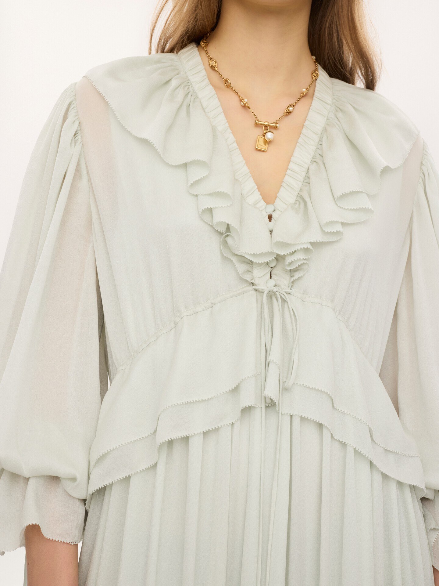 Gathered long dress in silk charmeuse - 6