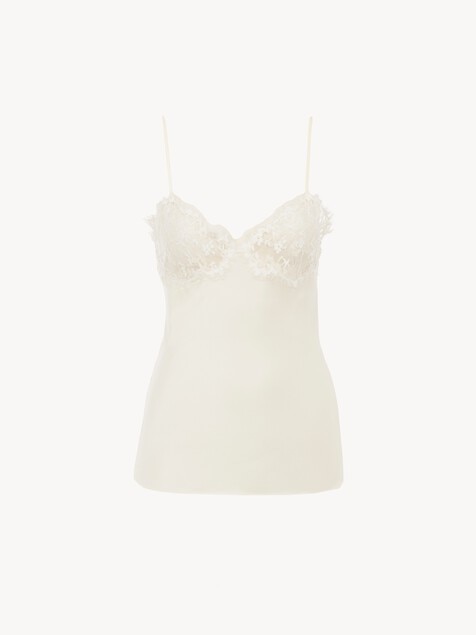 Camisole top in washed silk satin & lace