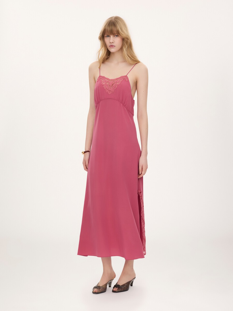 Long lingerie dress in cr&ecirc;pe de chine & lace - 3