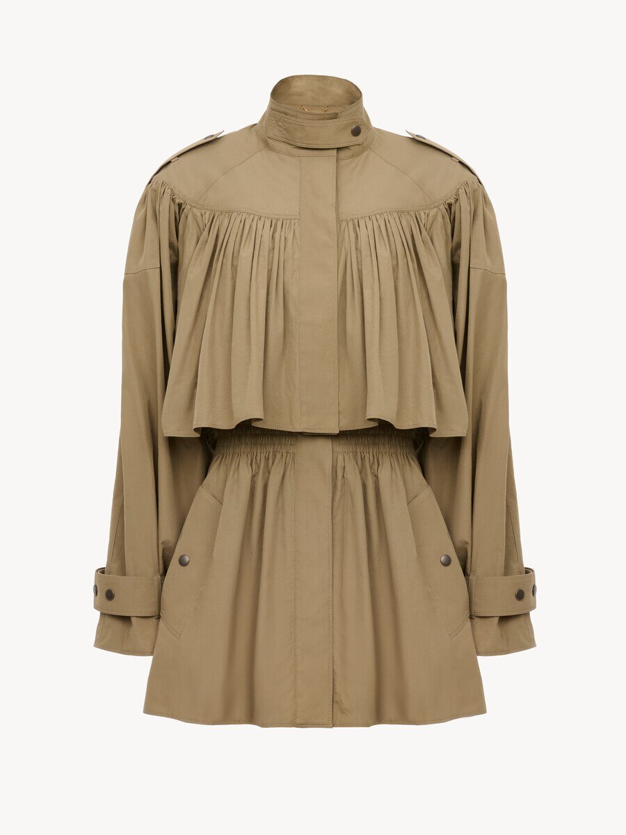 High-neck short trench coat in cotton poplin - 2
