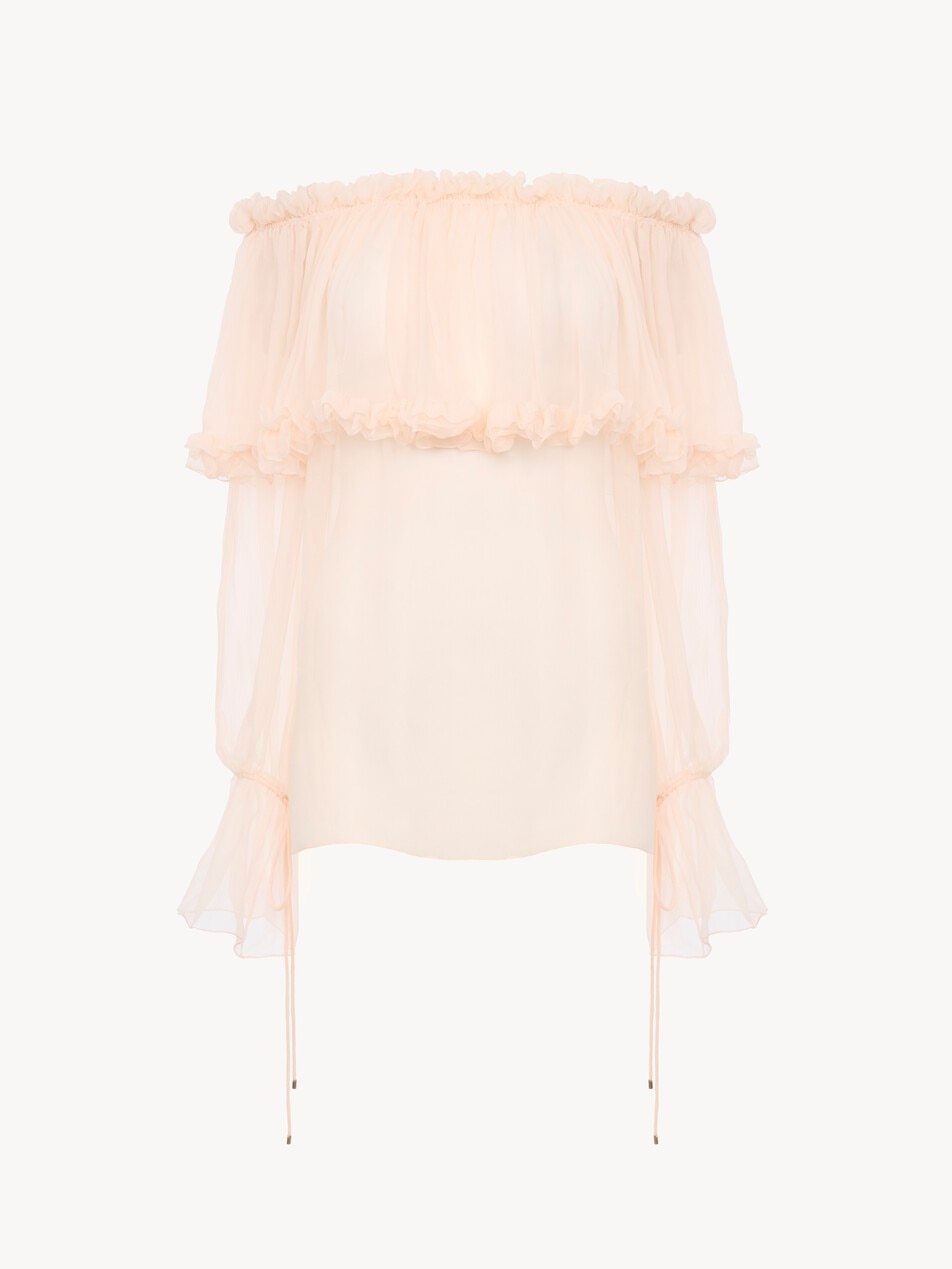 Off-the-shoulder puff-sleeve top in silk mousseline - Packshot
