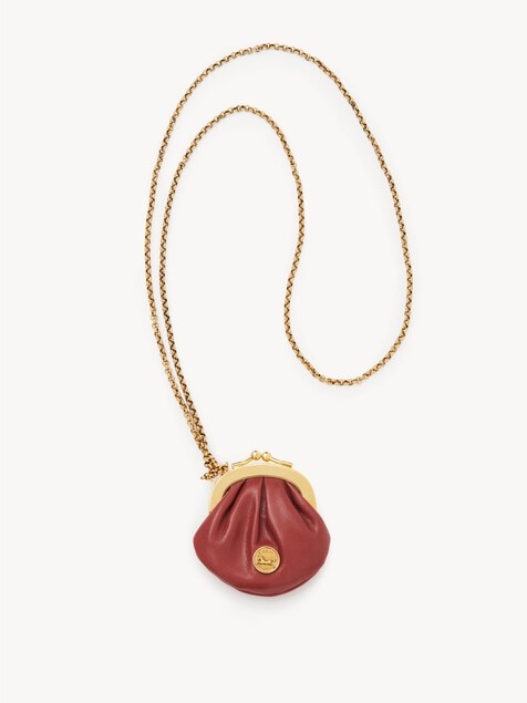 Micro Horse Medal coin purse necklace in grained leather