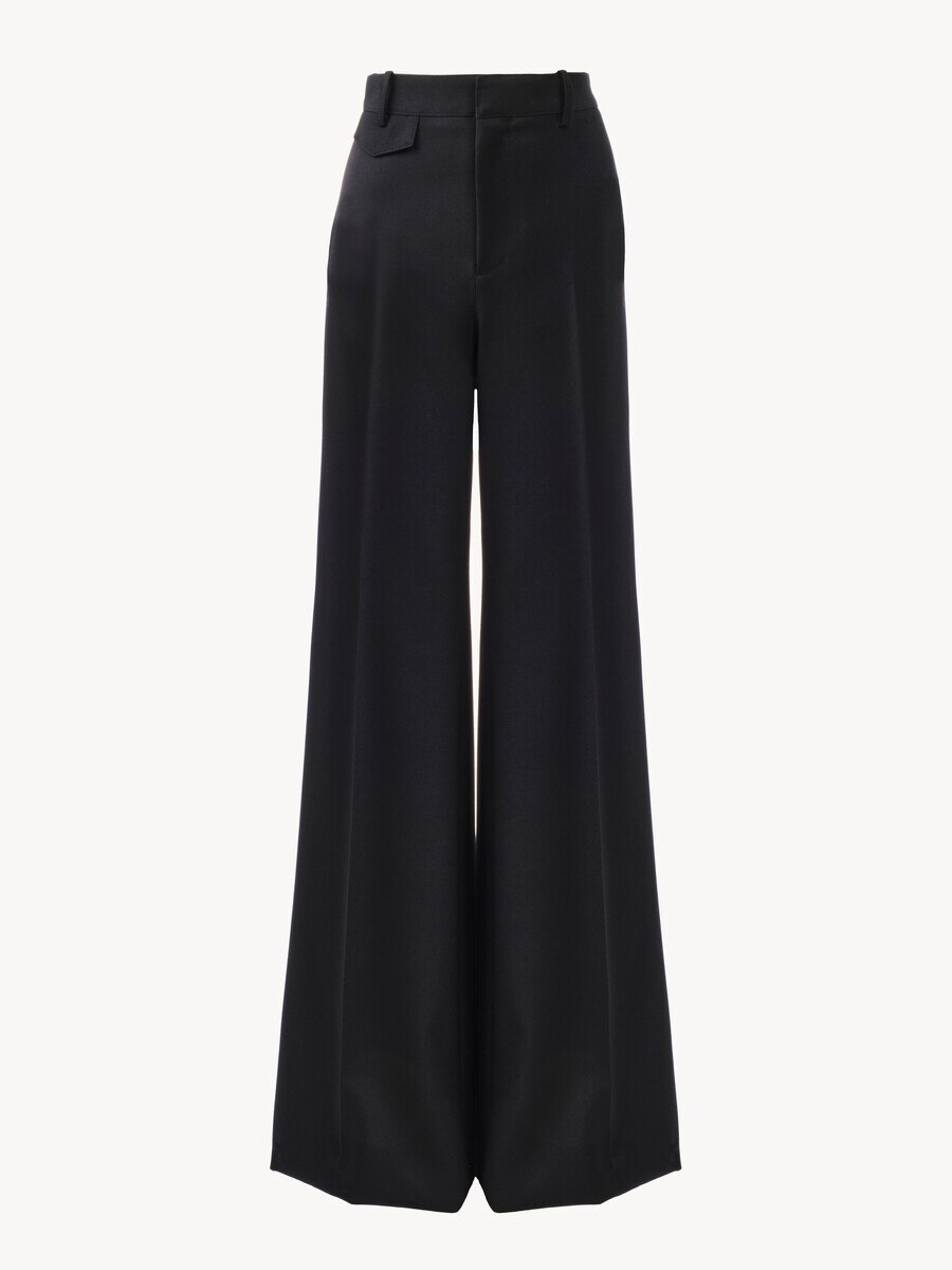 High-rise flared pants in wool grain de poudre - 2