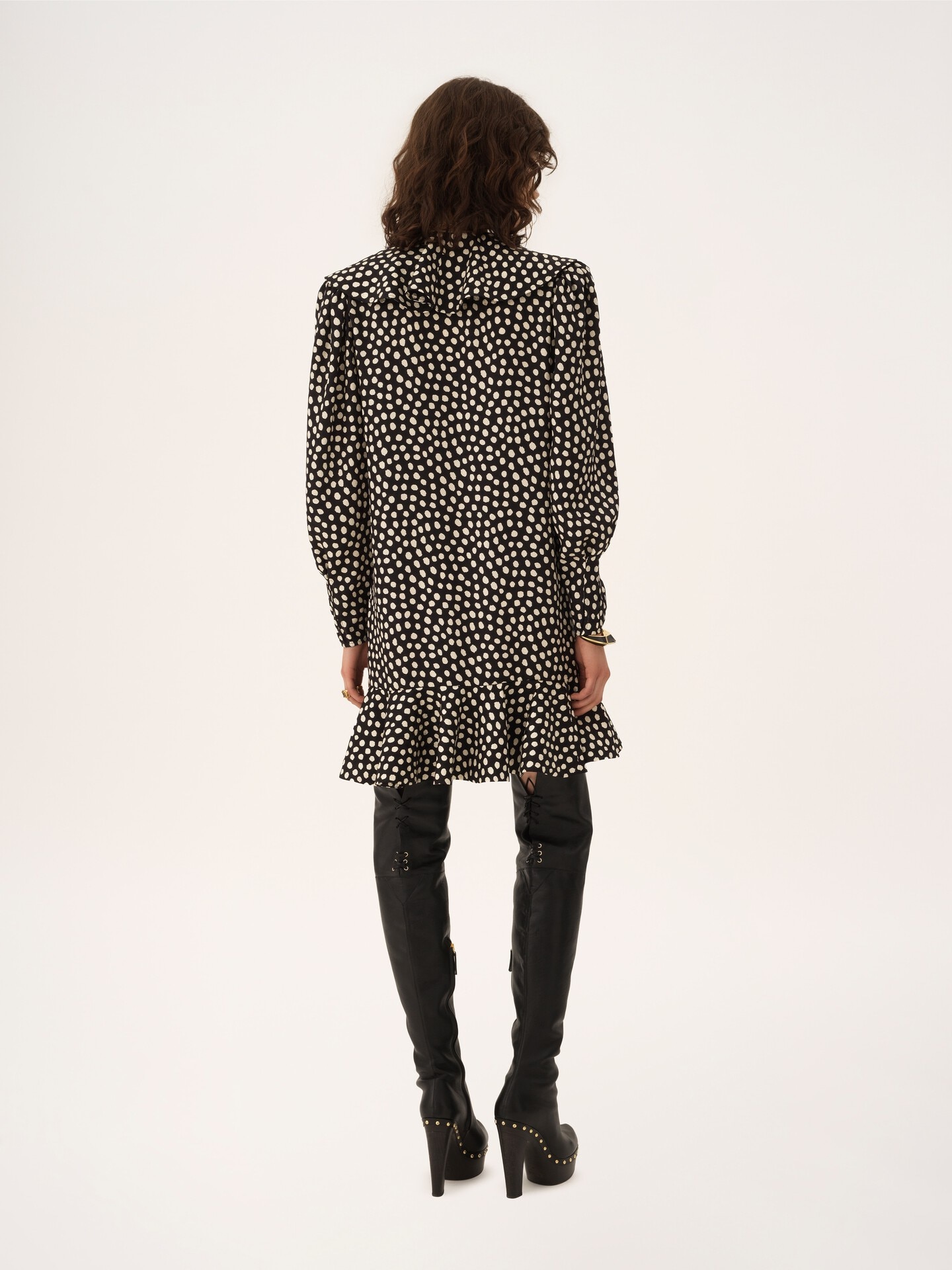 Long-sleeve mini dress in silk jacquard - 5