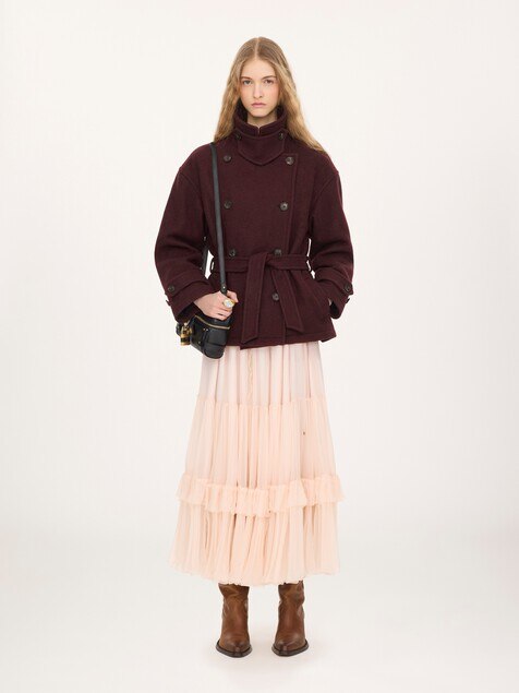 Double-breasted short coat in wool