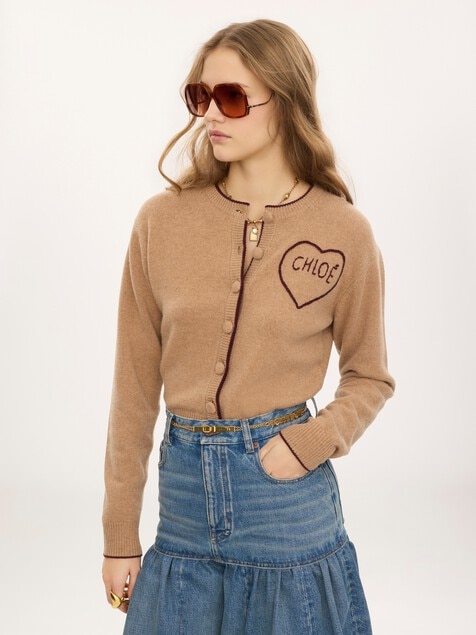 Cardigan ajust&eacute; en maille de laine et cachemire &agrave; logo