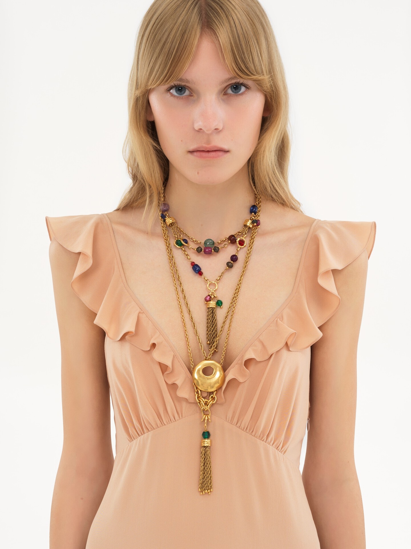 Long sun dress in cr&ecirc;pe de chine - 6