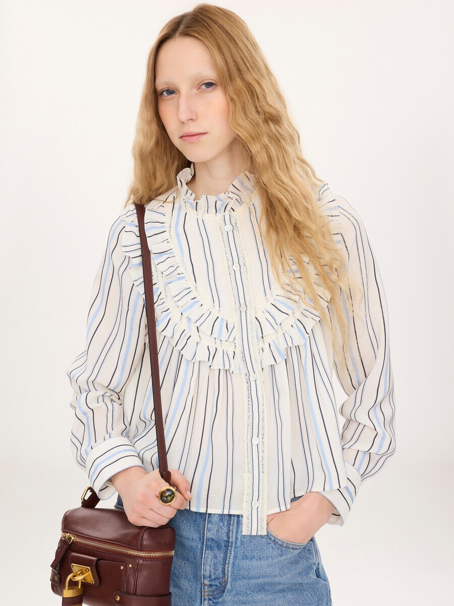 Ruffled blouse in silk jacquard & lace - 4
