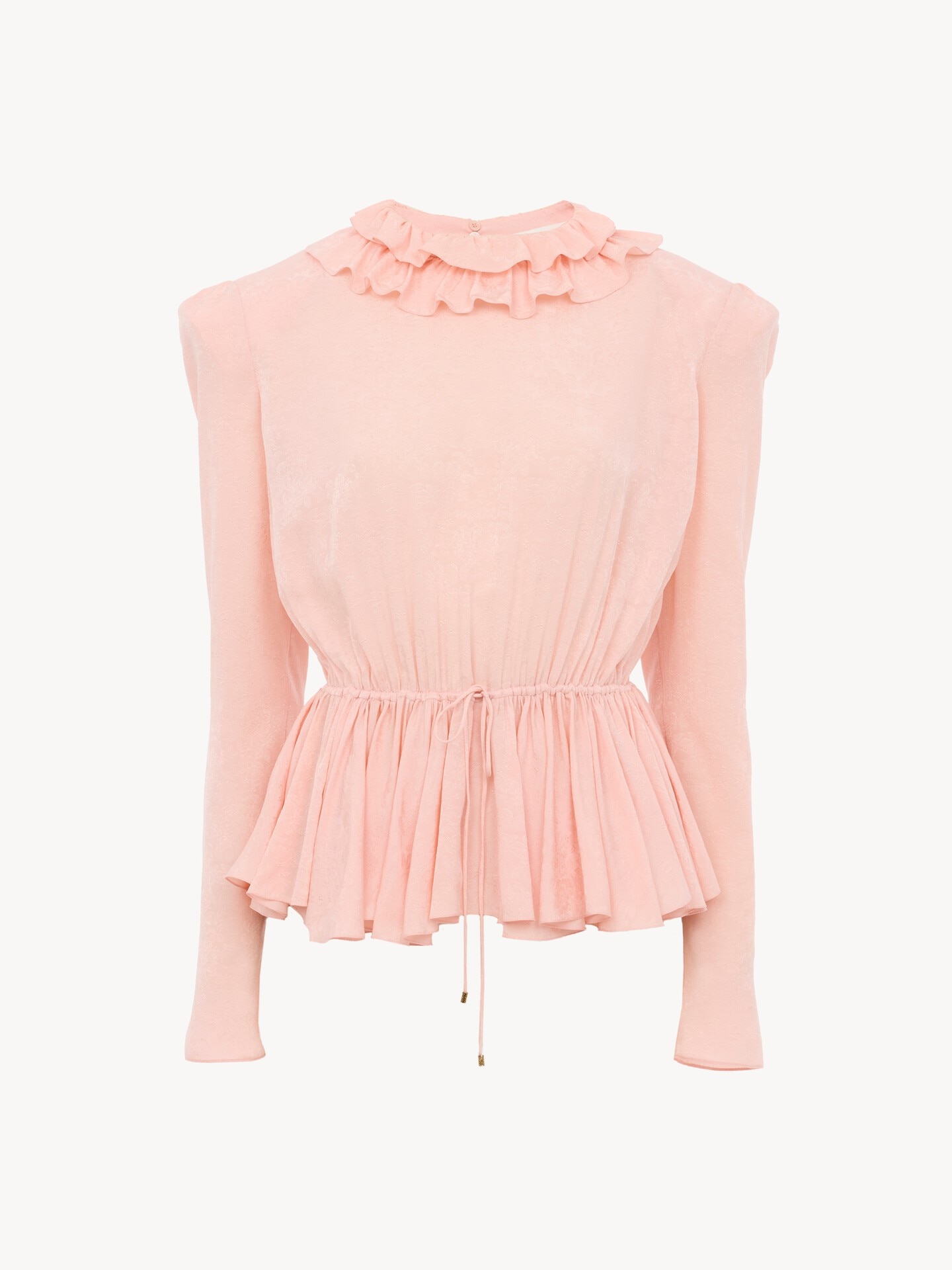 Drawstring ruffle top in jacquard silk - 1