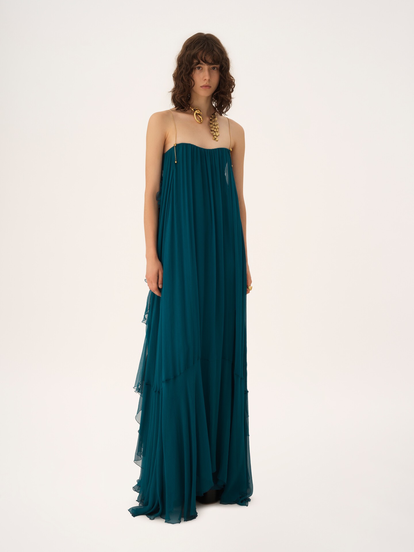 Sleeveless long dress in silk mousseline - 3