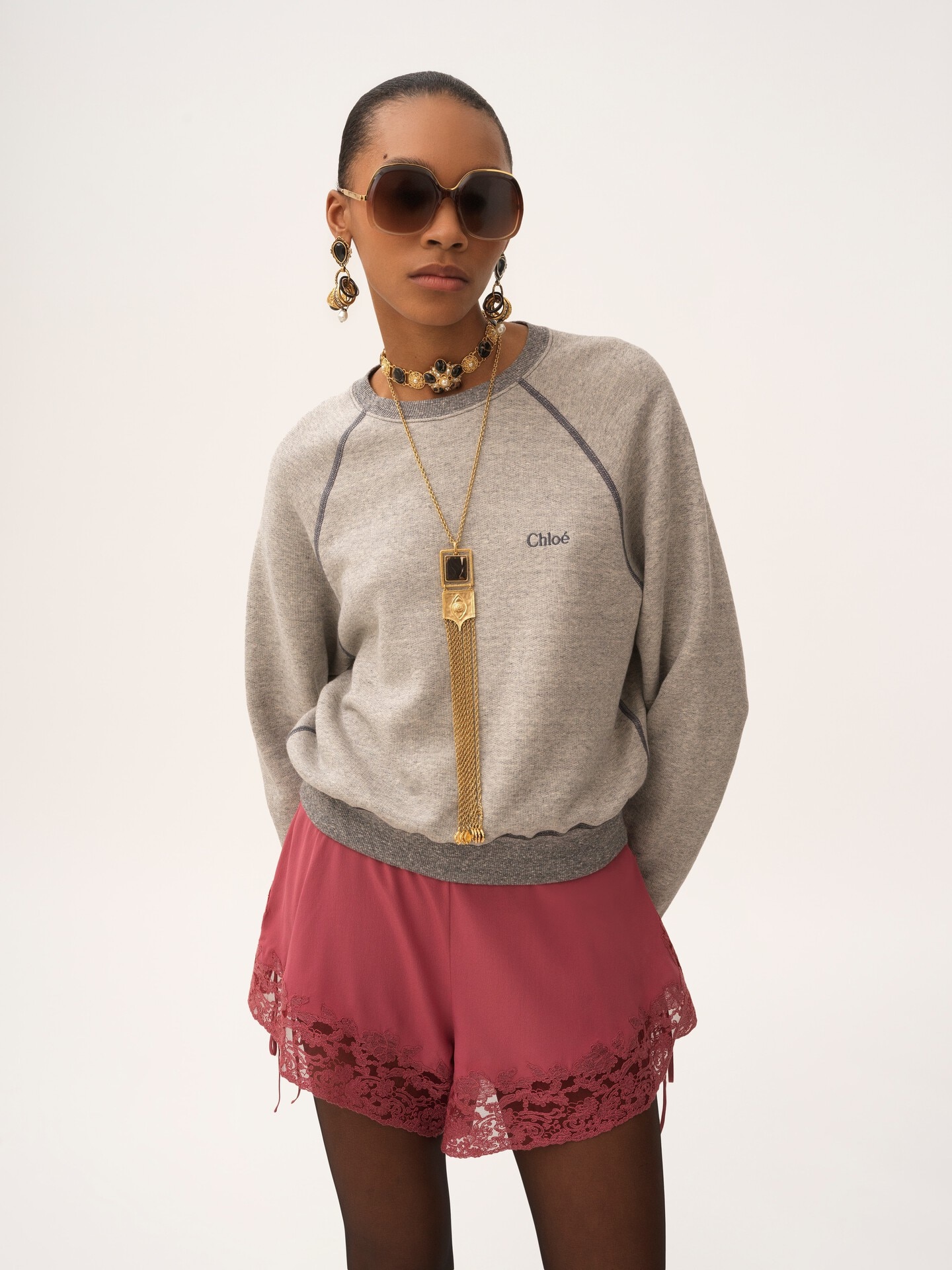 Sweat en molleton de coton m&eacute;lang&eacute; &agrave; logo - 4