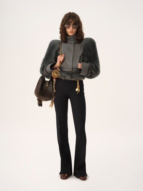 High-neck hybrid jacket in leather