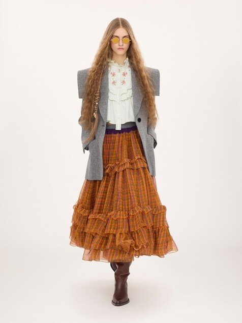 Veste blazer droite en laine chin&eacute;e