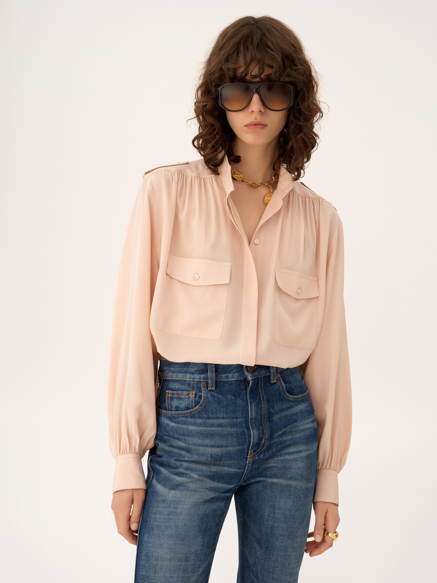 Blouse fronc&eacute;e en cr&ecirc;pe de chine - 4