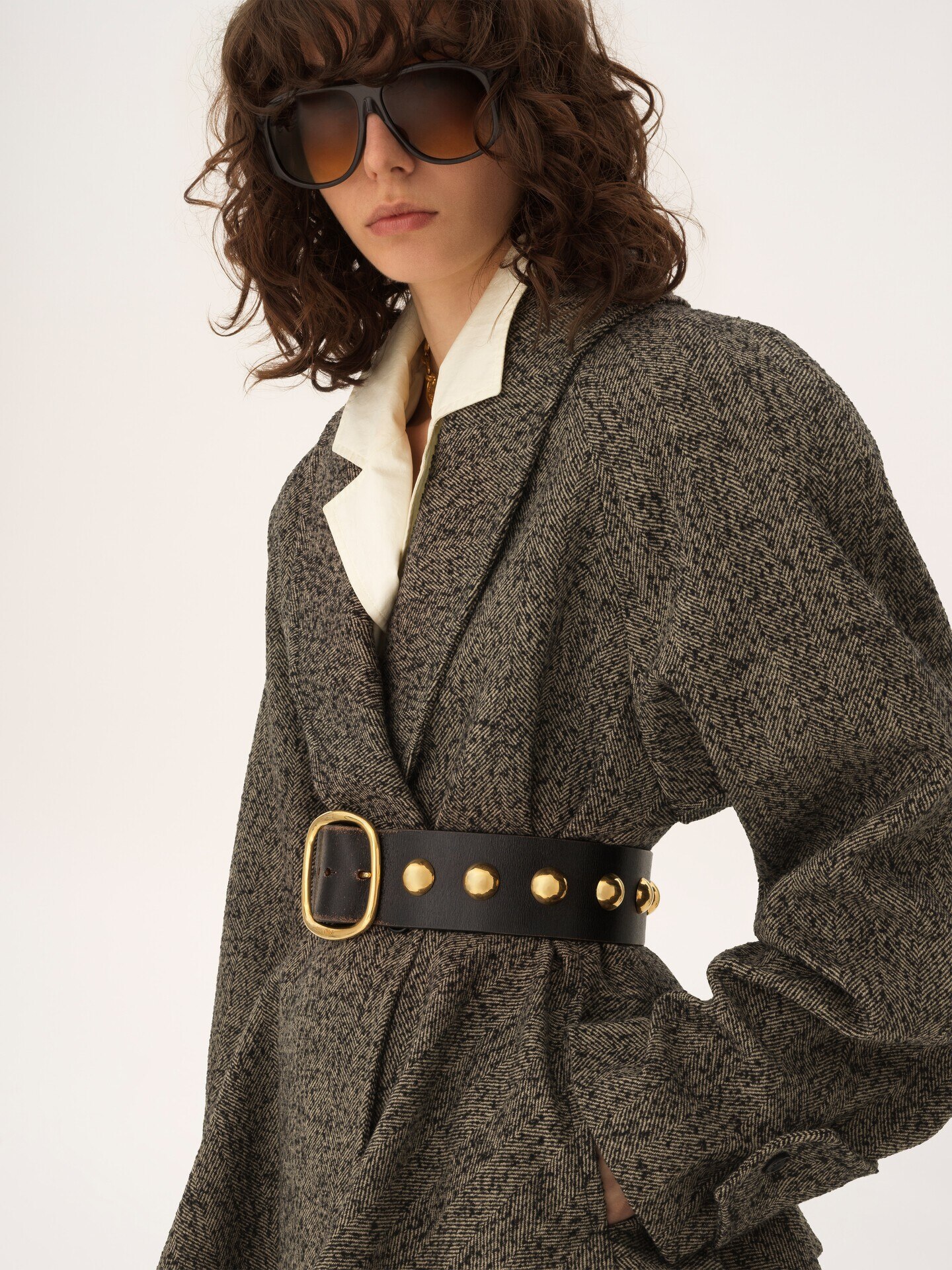 Short riding coat in chevron wool - 7