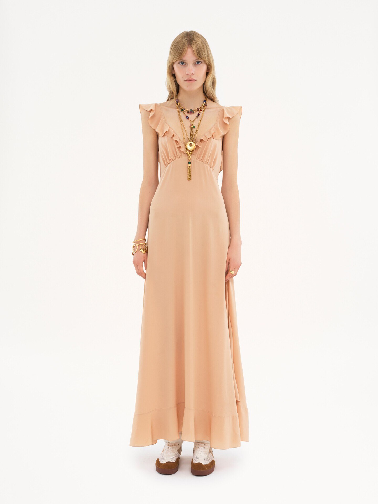 Long sun dress in cr&ecirc;pe de chine - 3