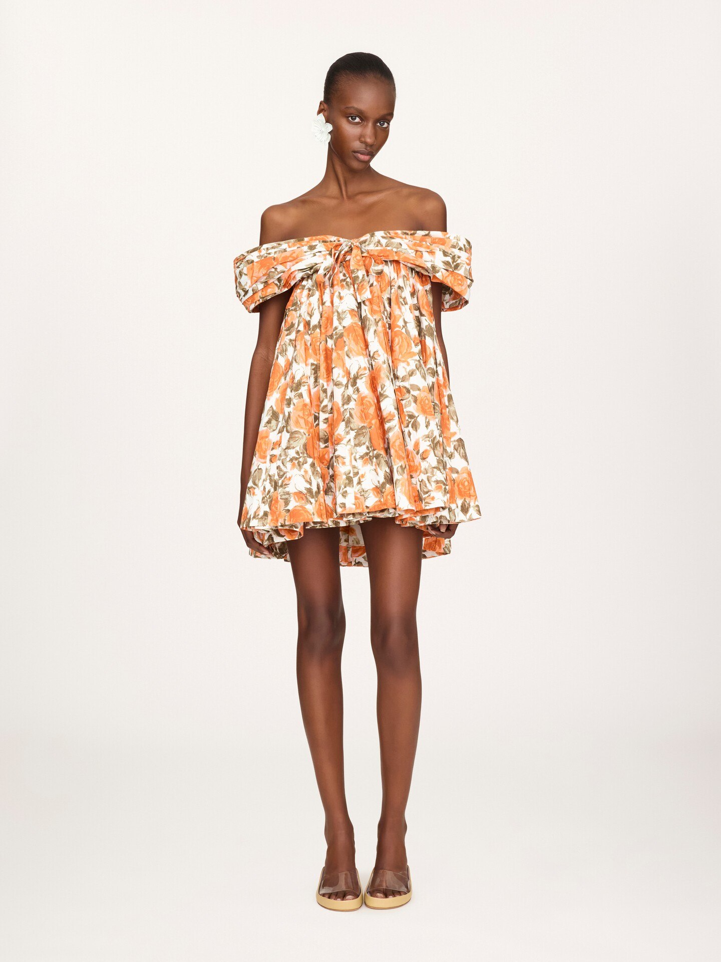 Off-the-shoulder mini dress in cotton poplin - 1.0