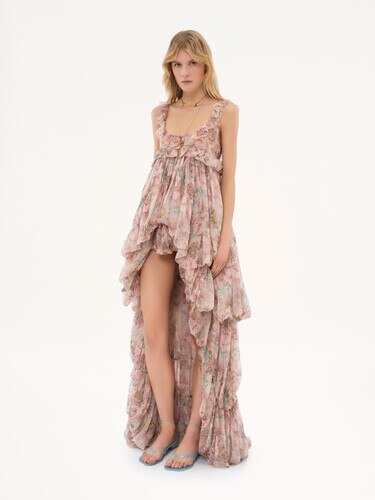 Vestido de volantes irregular de muselina de seda - 6